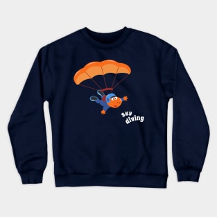 cartoon illustration of skydiving with litlle dinosaur Crewneck Sweatshirt